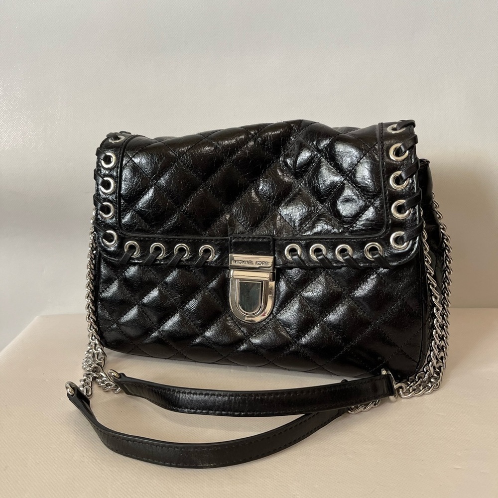 Michael Kors Hippie Grommet Sloan Black Leather Shoulder Bag